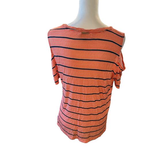 Michael Kors Striped Short Sleeve Shirt XL Orange White Blue - Picture 3 of 3